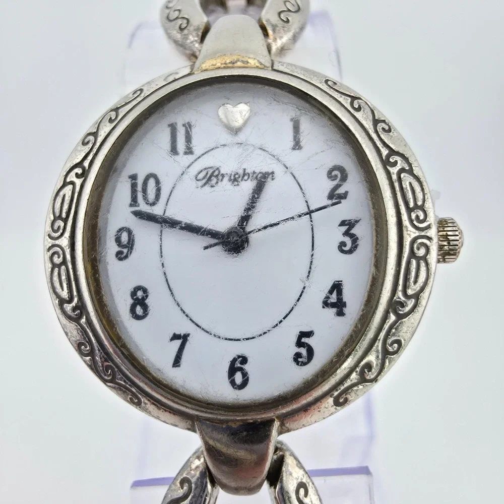BRIGHTON 'Alta' Watch Petite Link Bracelet Etched Scrollwork Silver Plate 6.5